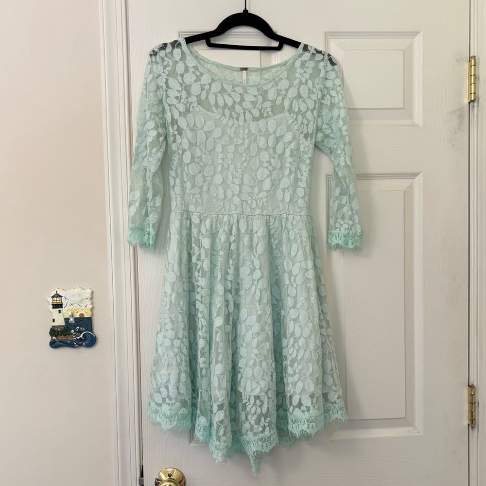 Free People Floral Mesh Lace Mid Sleeve Dress